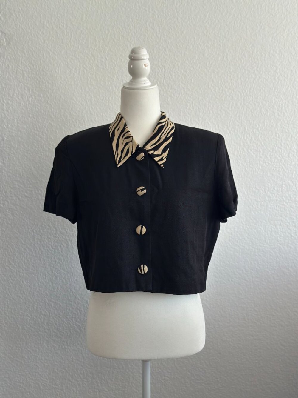 Vintage Taurus II Cropped Jacket Black Zebra Print Collar Short Sleeve Retro Chi - Picture 2 of 5